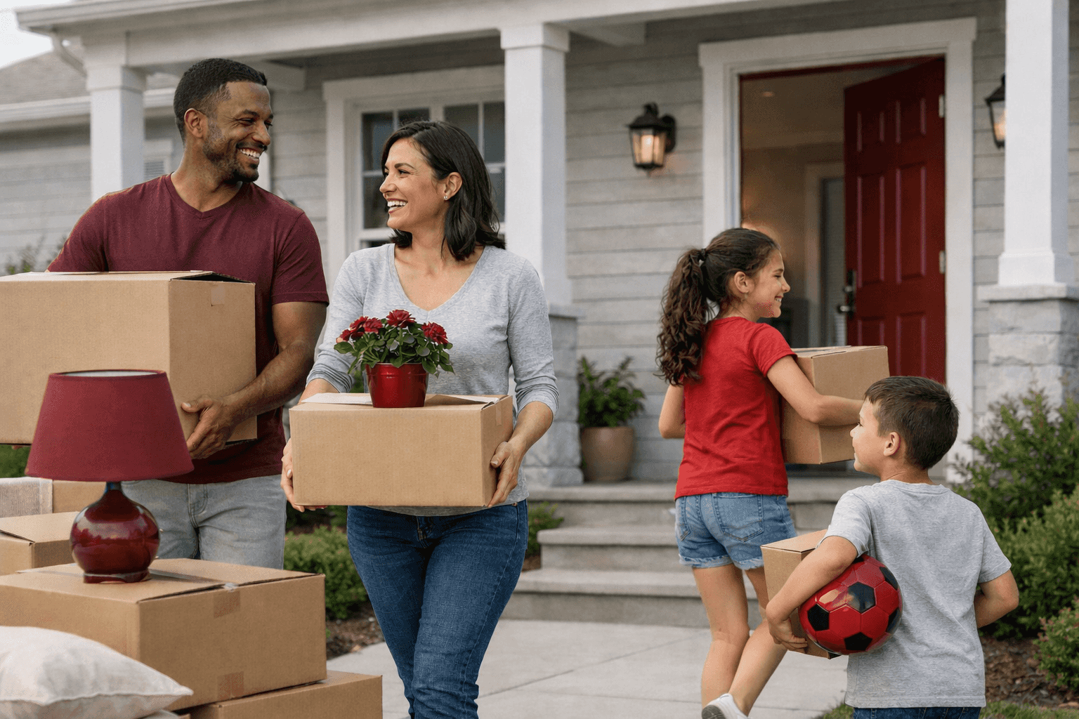 Family moving into their new home